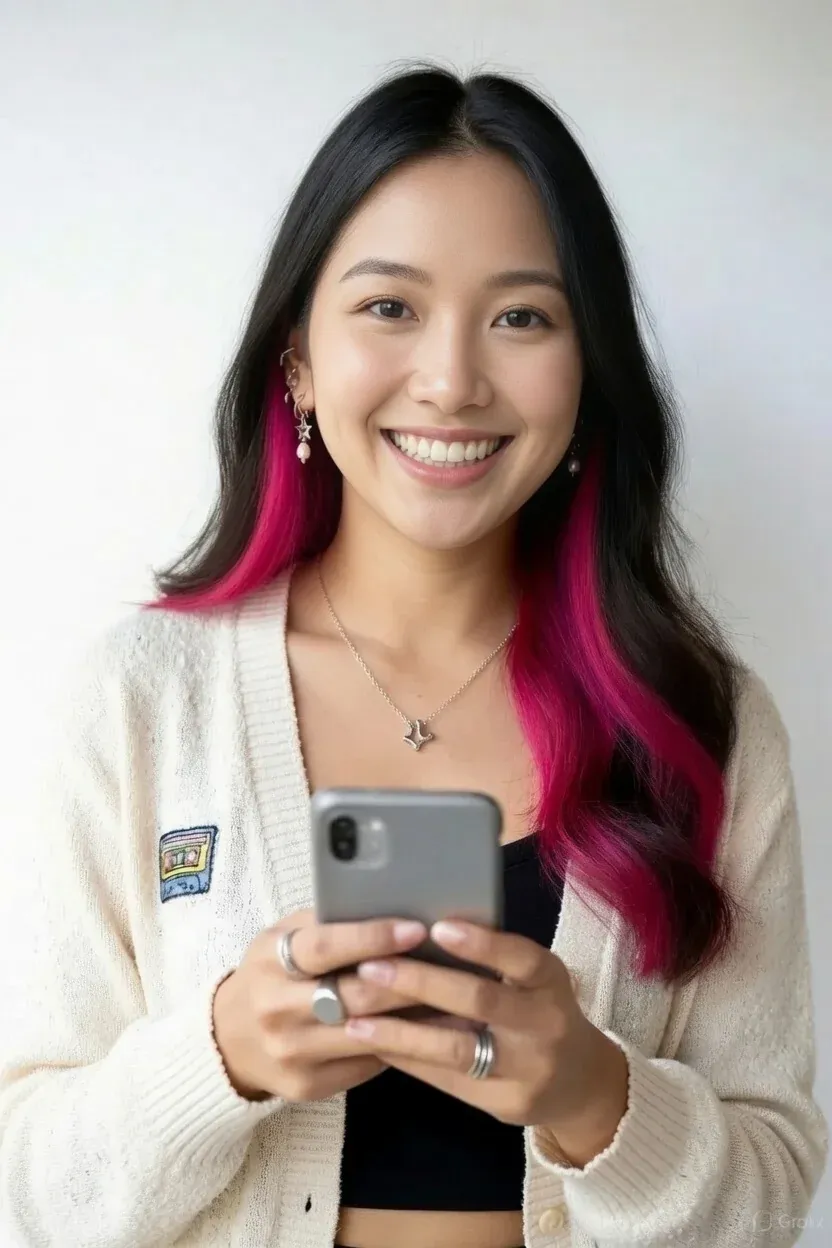 Mujer joven comparando préstamos en línea en México desde su teléfono móvil